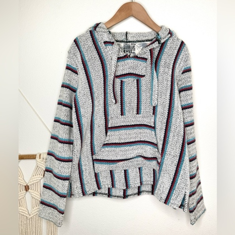 Original Senor Lopez Hoodie Size Small Pullover Poncho Rug Long Sleeve Striped